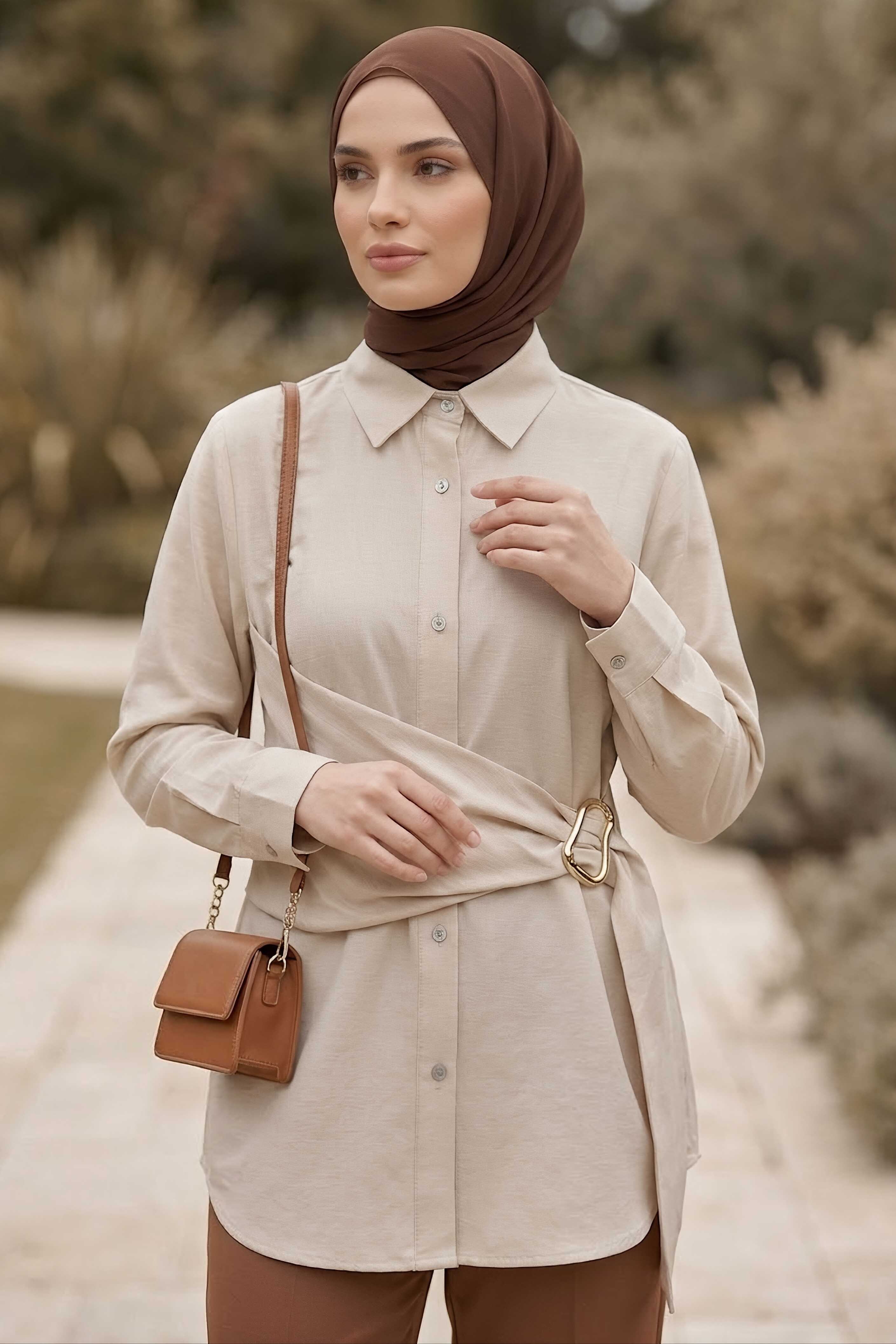 Toka Kuşak Detaylı Tunik Krem - 28728-KREM - 2