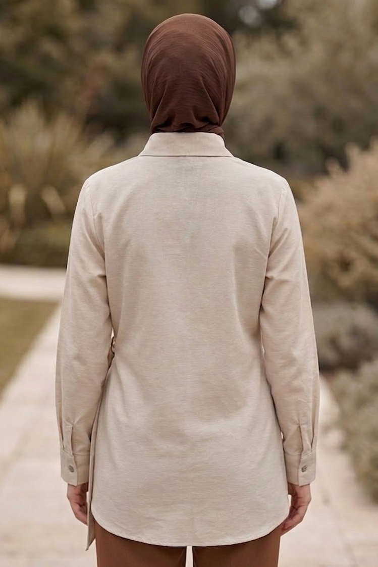 Toka Kuşak Detaylı Tunik Krem - 28728-KREM - 3