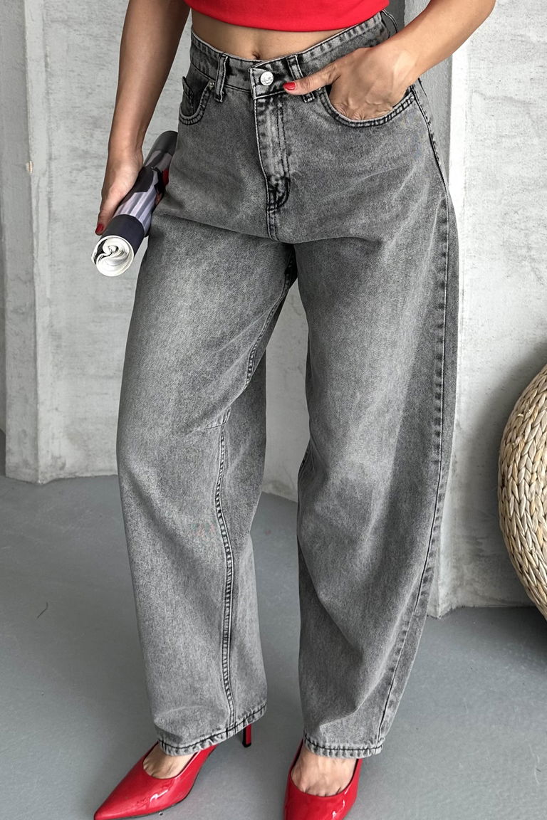 Tokalı Baggy Kot Pantolon Füme - 27297 - TOFİSA