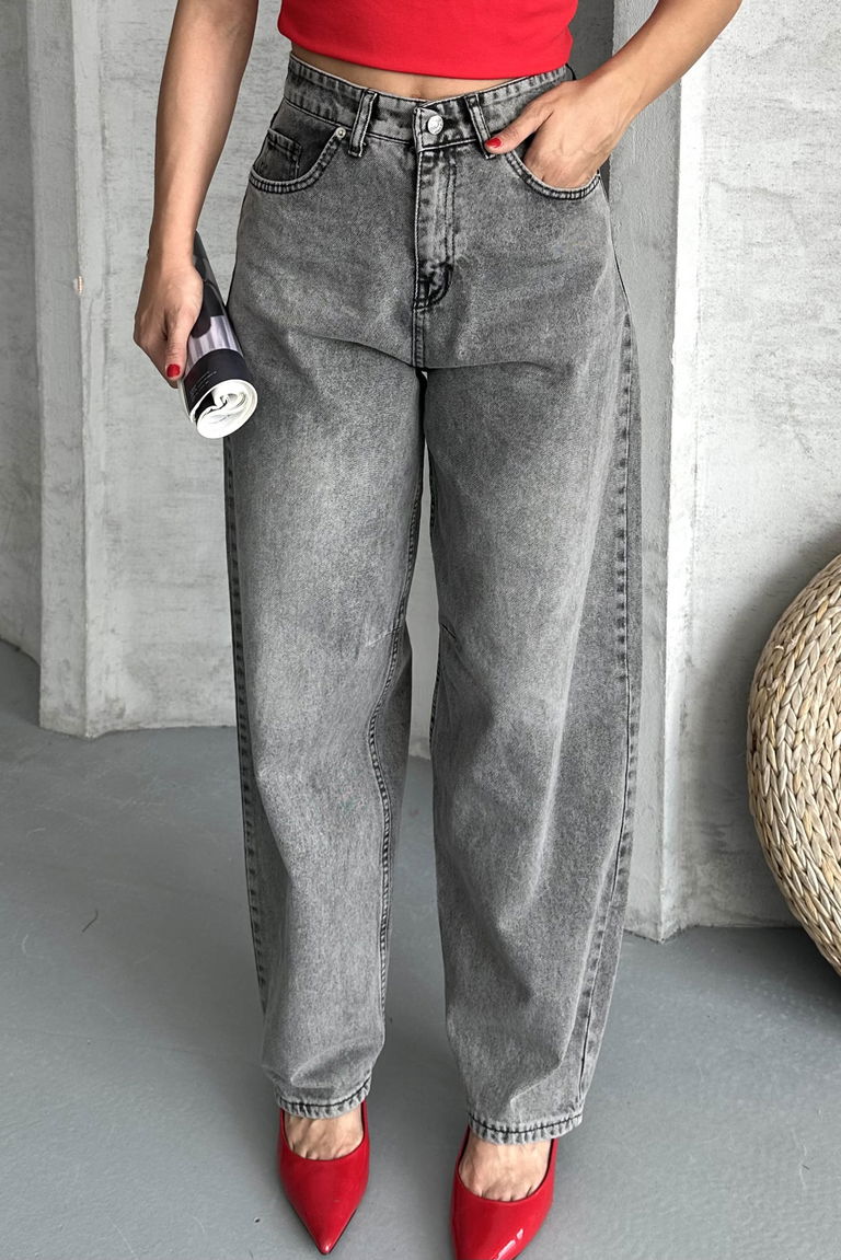 Tokalı Baggy Kot Pantolon Füme - 27297 - TOFİSA