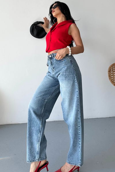 Tokalı Baggy Kot Pantolon - 27297 
