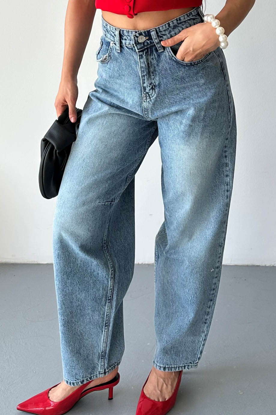 Tokalı Baggy Kot Pantolon - 27297 - 2