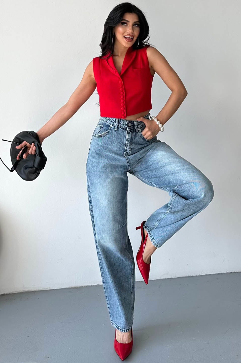 Tokalı Baggy Kot Pantolon - 27297 - 4