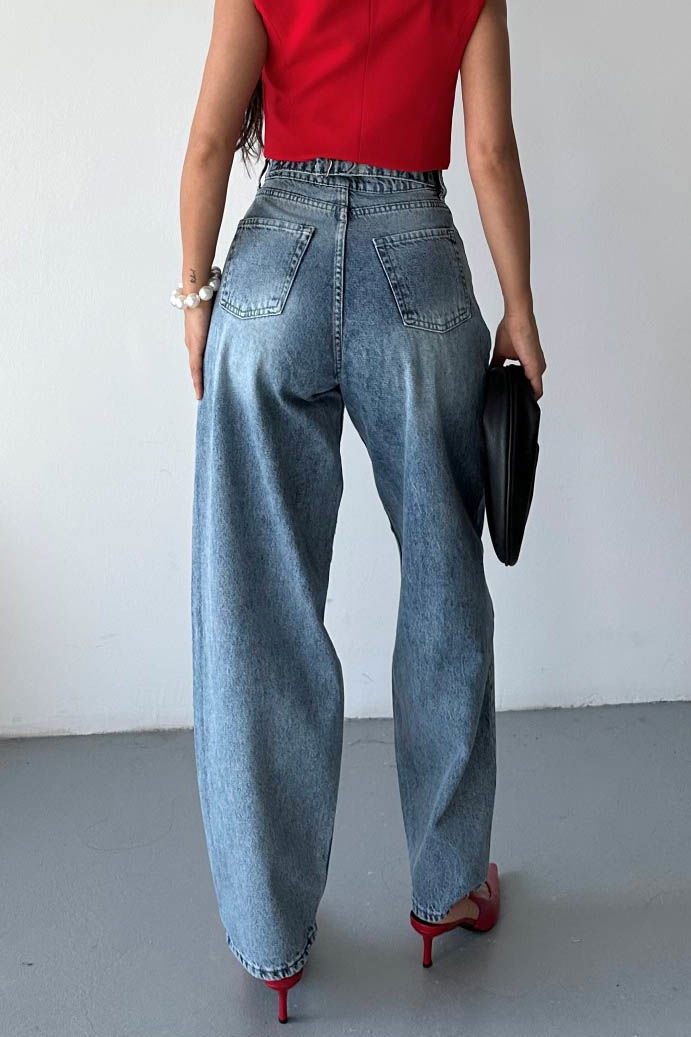 Tokalı Baggy Kot Pantolon - 27297 - 5