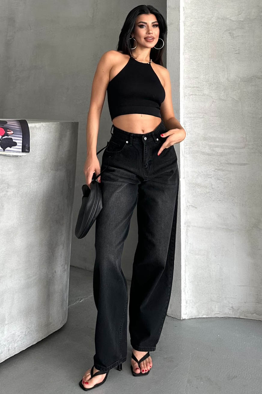 Tokalı Baggy Kot Pantolon Siyah - 27297 - 1
