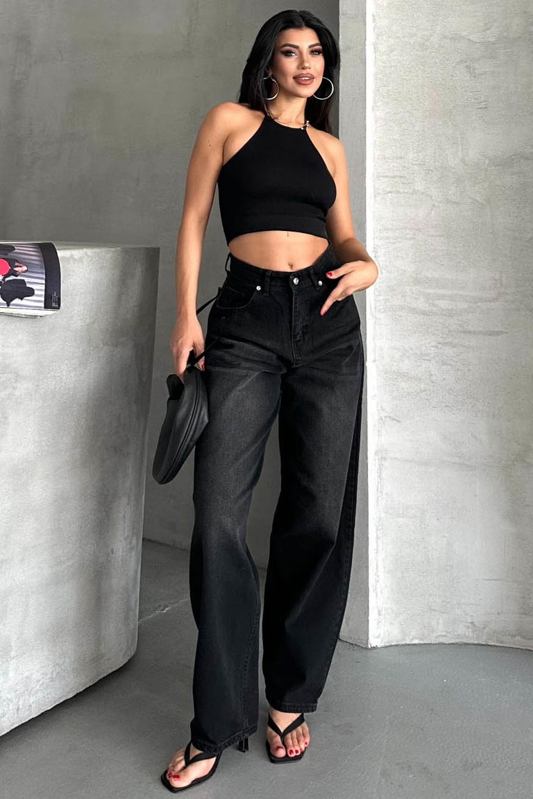 Tokalı Baggy Kot Pantolon Siyah - 27297 - TOFİSA