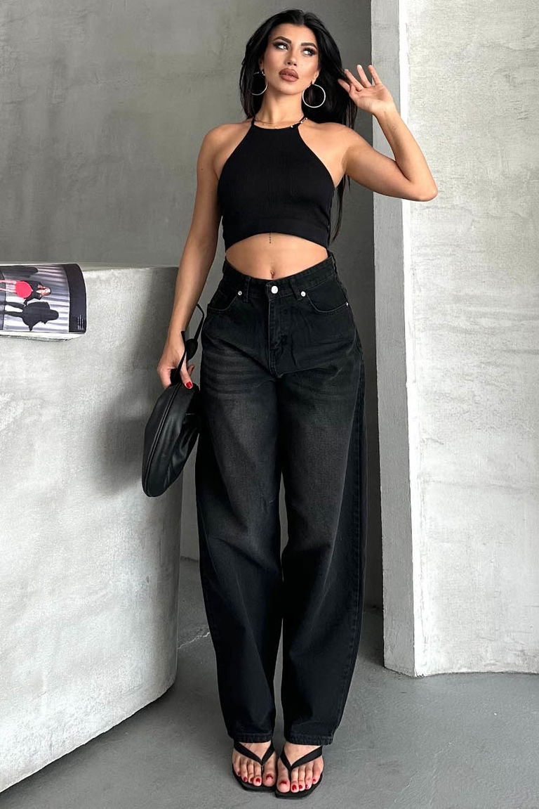 Tokalı Baggy Kot Pantolon Siyah - 27297 - TOFİSA