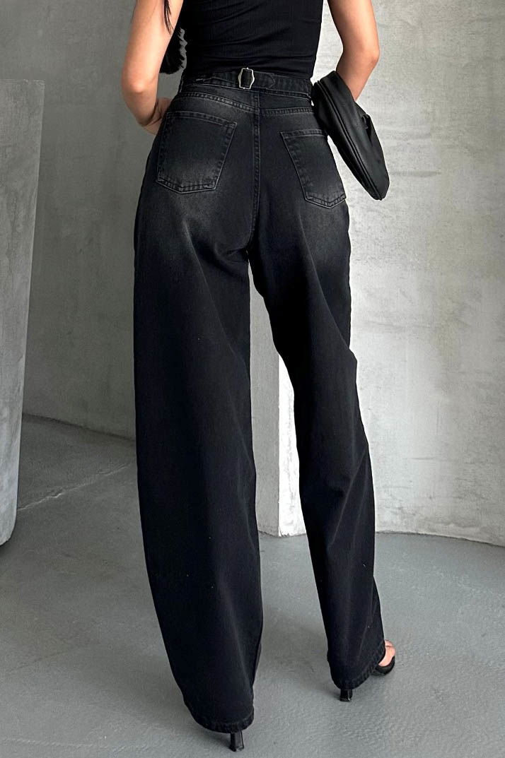 Tokalı Baggy Kot Pantolon Siyah - 27297 - TOFİSA