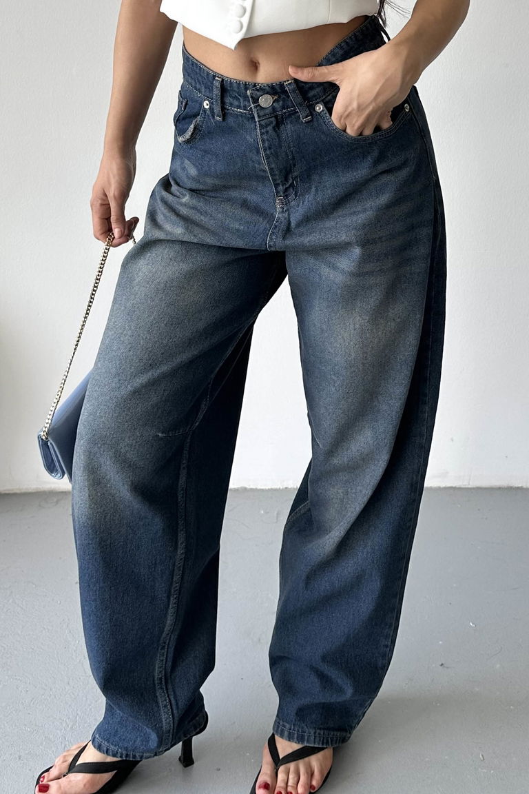 Tokalı Baggy Kot Pantolon Tint-kahve - 27297 - TOFİSA