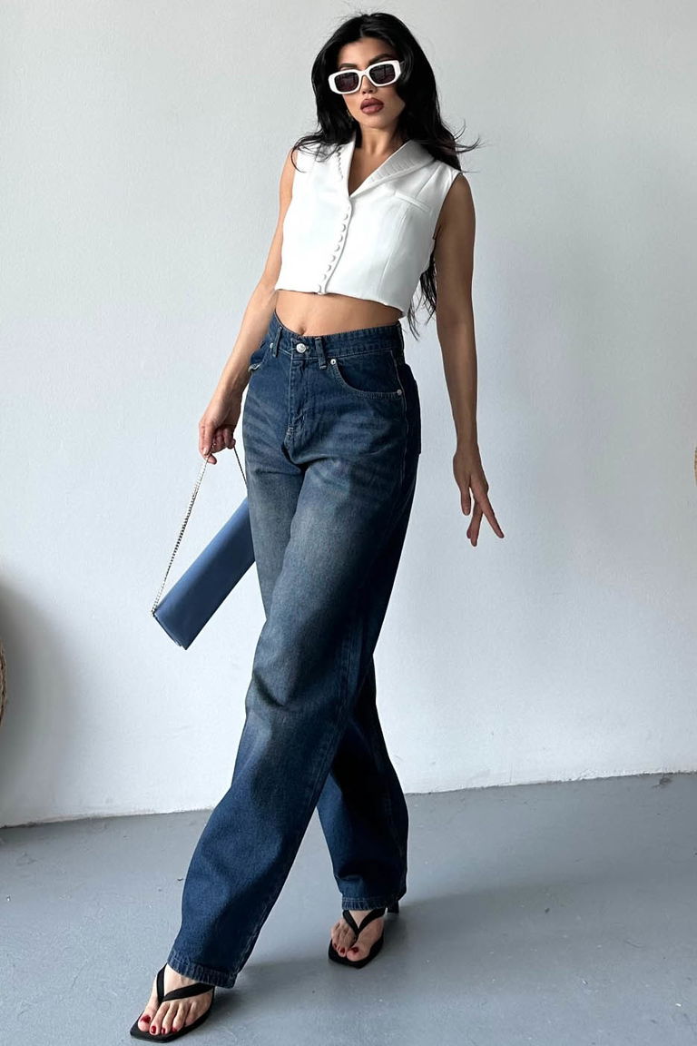 Tokalı Baggy Kot Pantolon Tint-kahve - 27297 - TOFİSA