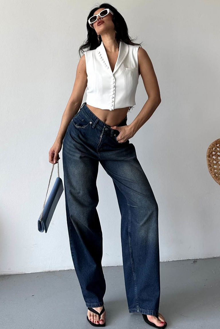 Tokalı Baggy Kot Pantolon Tint-kahve - 27297 - TOFİSA