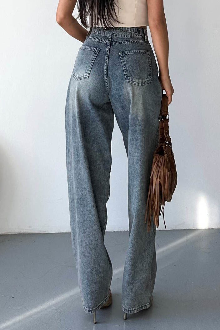 Tokalı Baggy Kot Pantolon Kahve - 27297 - TOFİSA