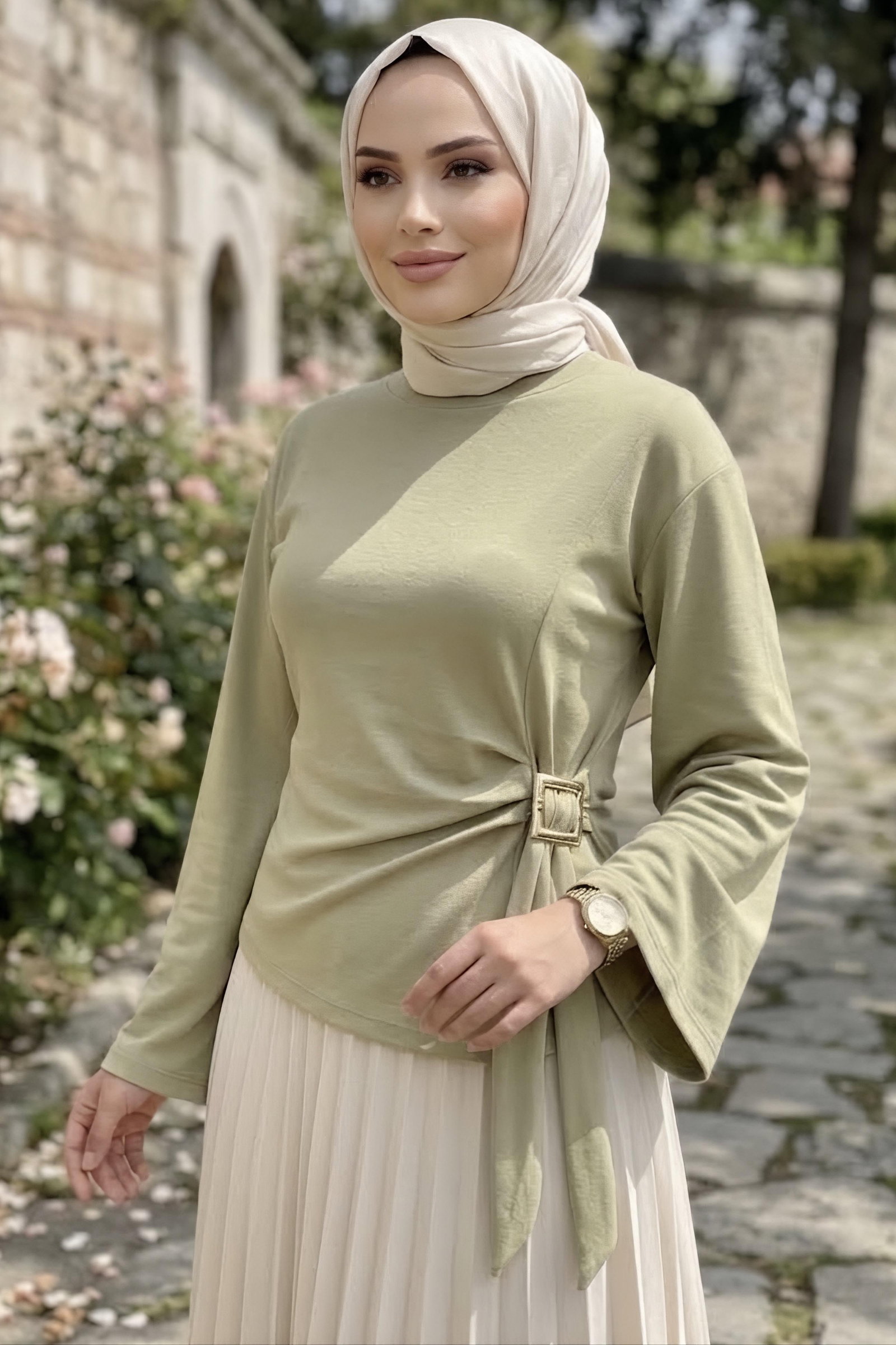 Tokalı Geniş Kollu Bluz çağla - 29008-CAGLA - 1