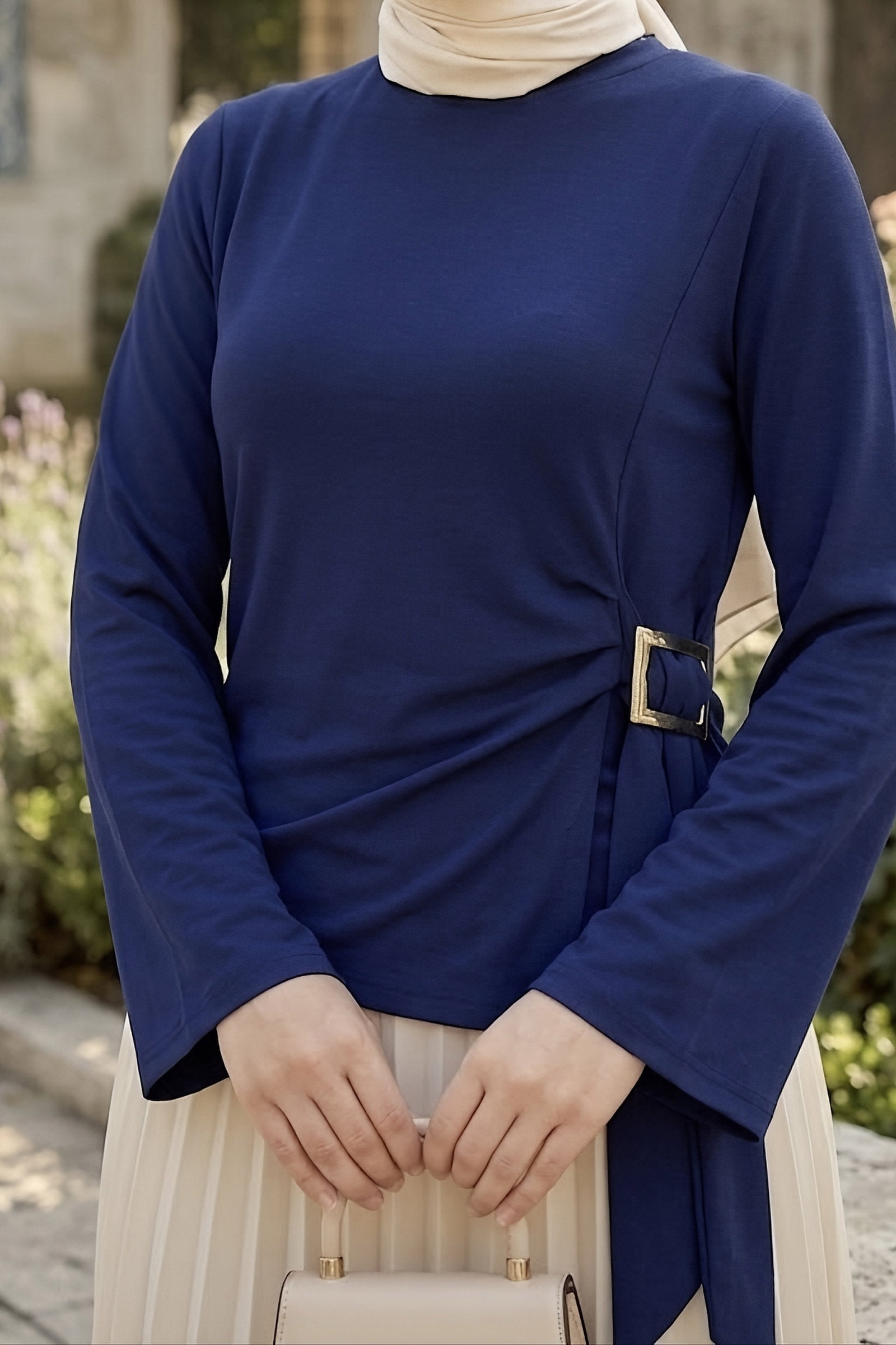Tokalı Geniş Kollu Bluz Lacivert - 29008-LACIVERT - 2