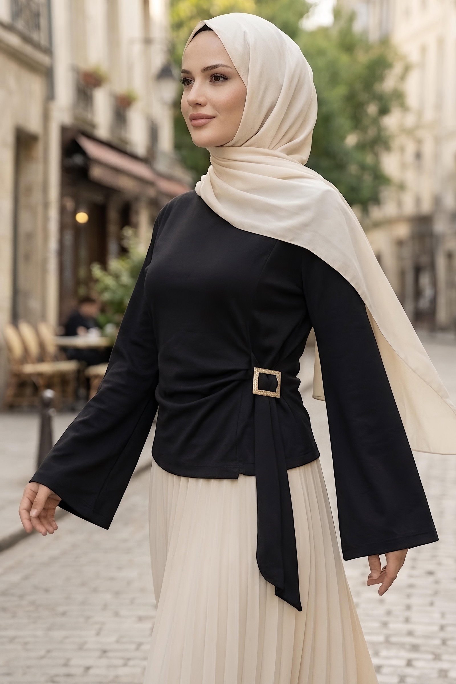 Tokalı Geniş Kollu Bluz Siyah - 29008-SIYAH - 2