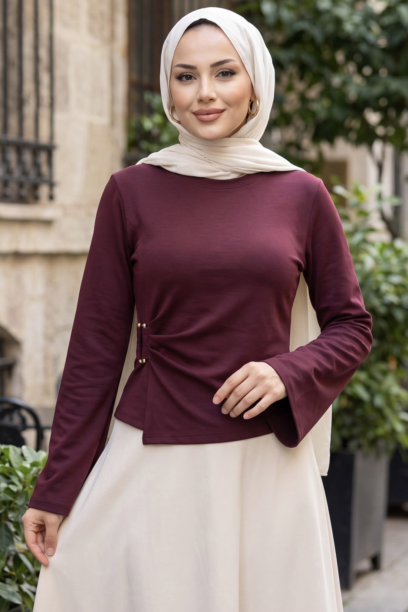 Tokalı Oysh Modal Bluz Bordo - 28895-BORDO - 2