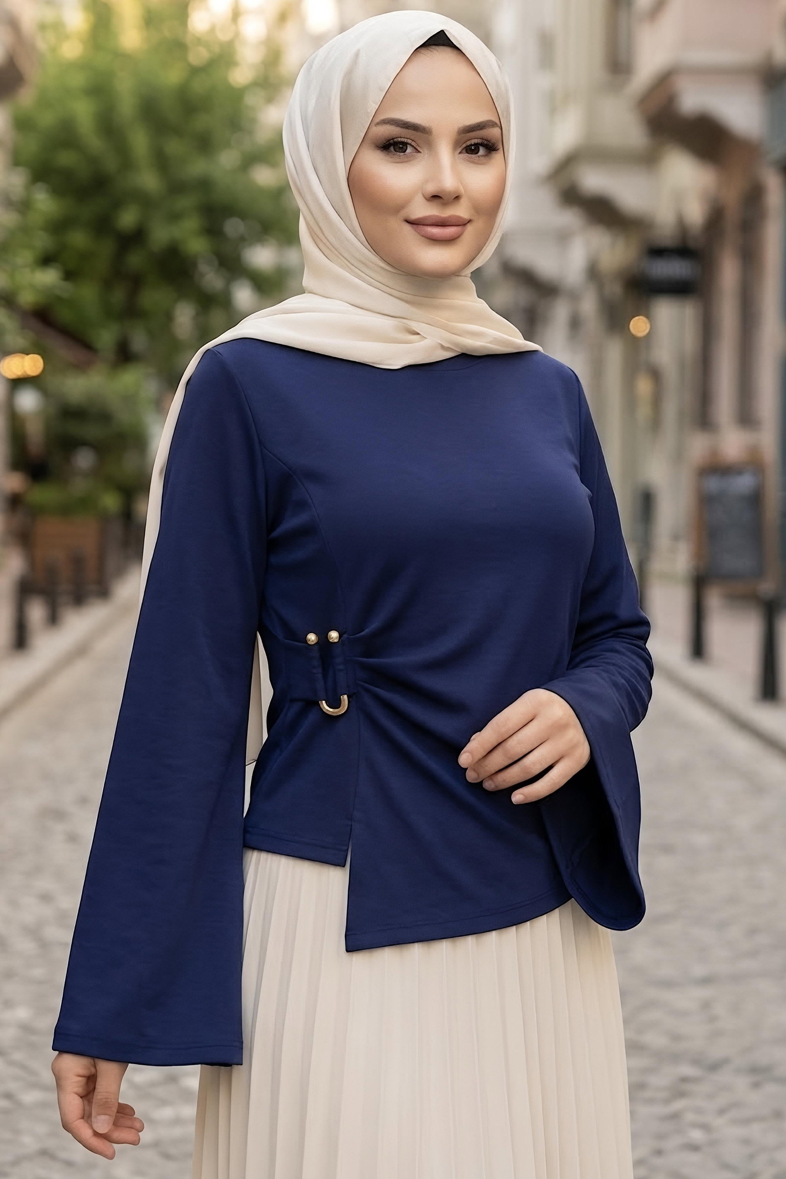 Tokalı Oysh Modal Bluz Lacivert - 28895-LACIVERT - 1