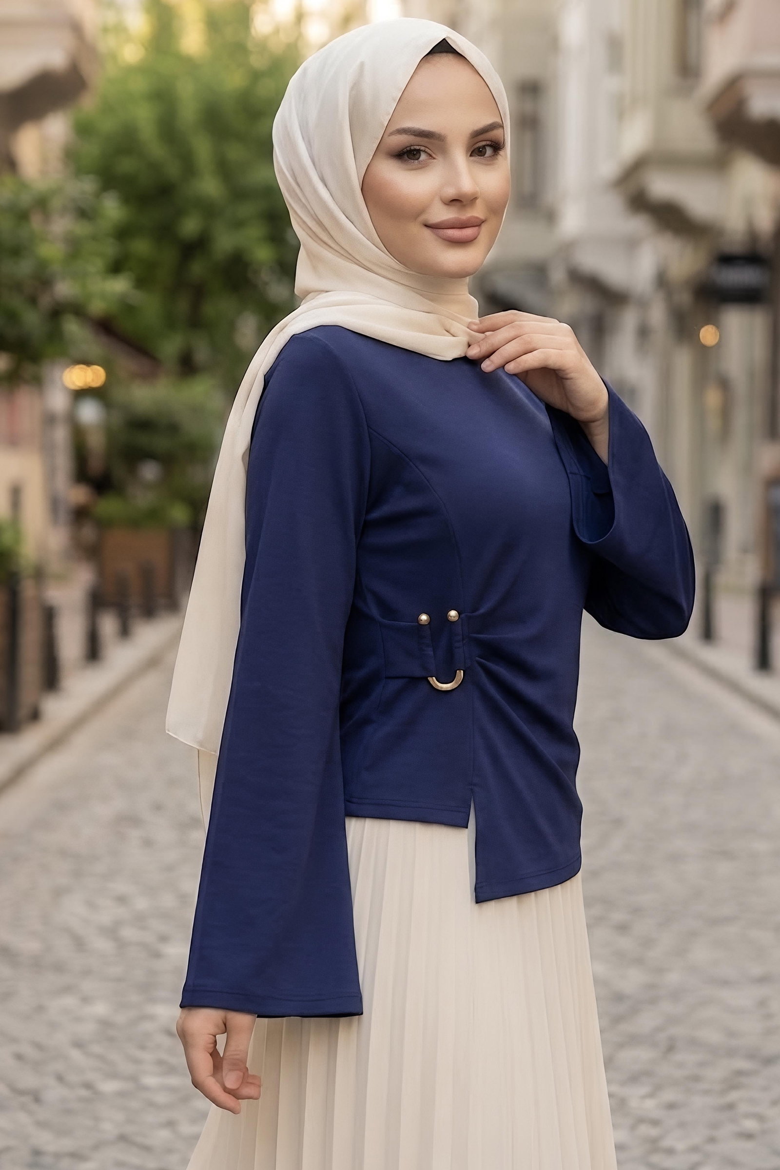 Tokalı Oysh Modal Bluz Lacivert - 28895-LACIVERT - 2