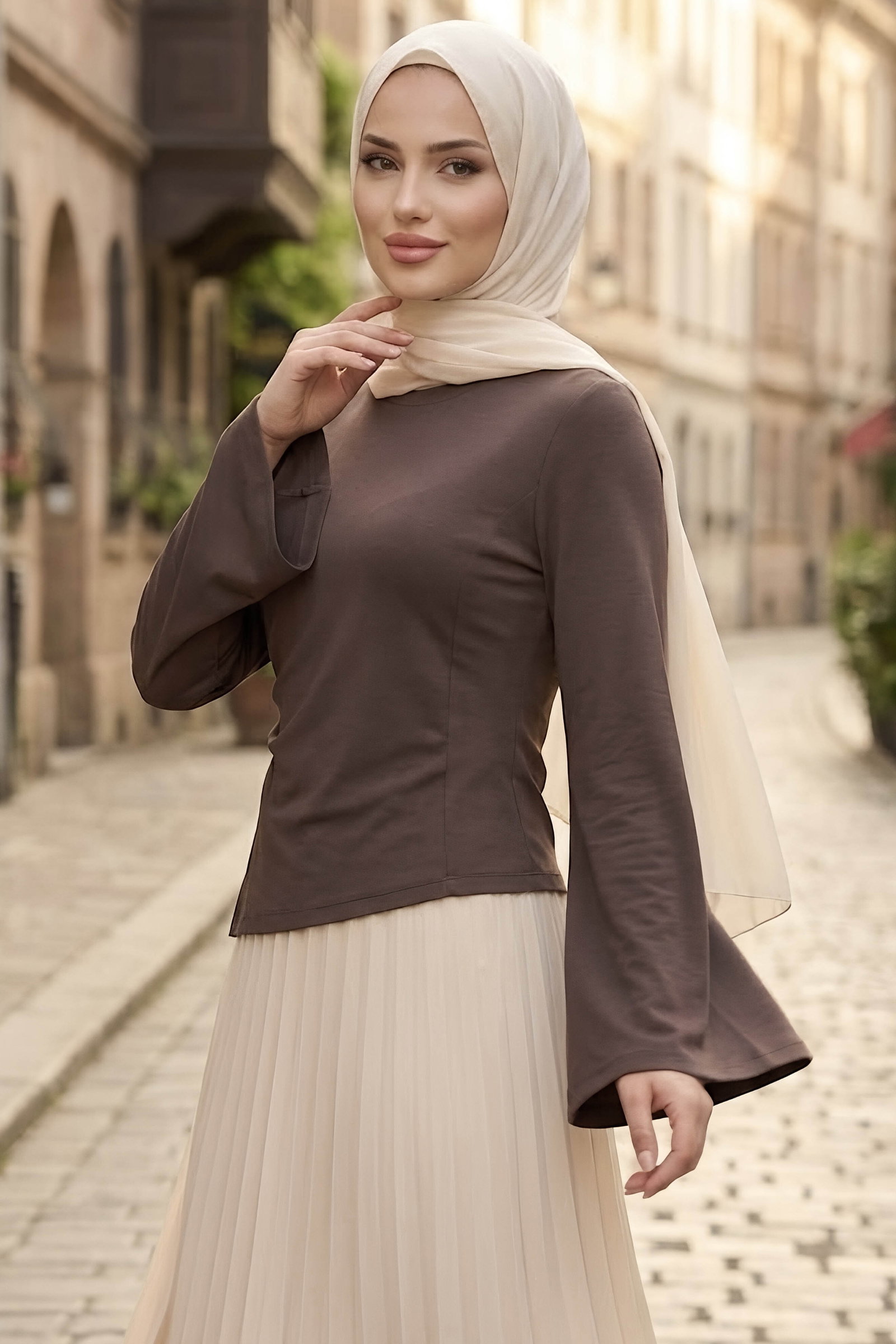 Tokalı Oysh Modal Bluz Vizon - 28895-VIZON - 2