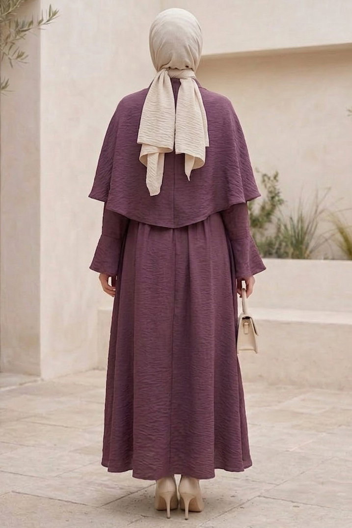 Tokalı Pelerinli Elbise Koyu Bordo - 28729-KOYU-BORDO - 3