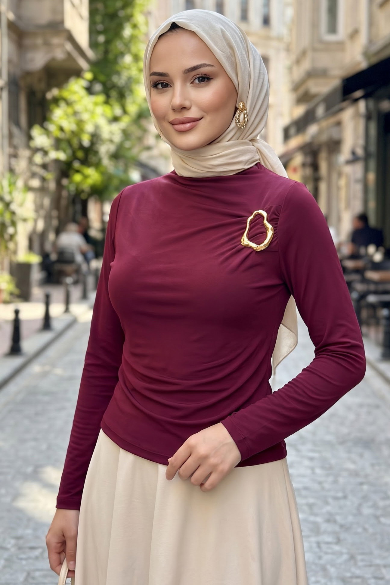 Tokalı Sendy Bluz Bordo - 28896-BORDO - 2