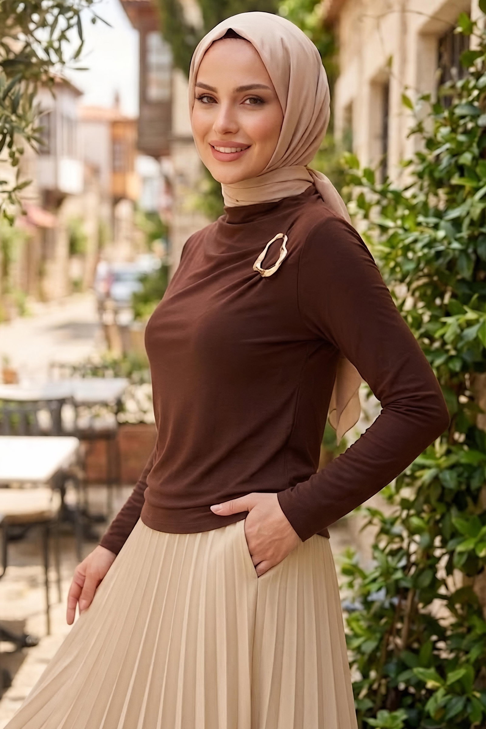 Tokalı Sendy Bluz Kahve - 28896-KAHVE - 2