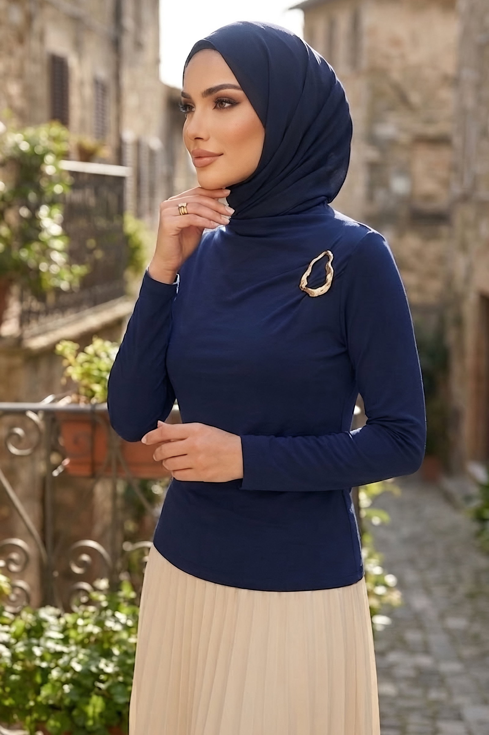 Tokalı Sendy Bluz Lacivert - 28896-LACIVERT - 1