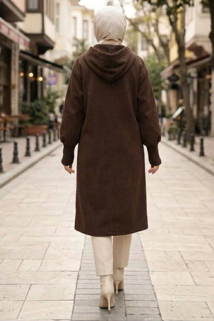 Torba Cepli Kaşe Kaban Mont Kahve - 29198-KAHVE - 3