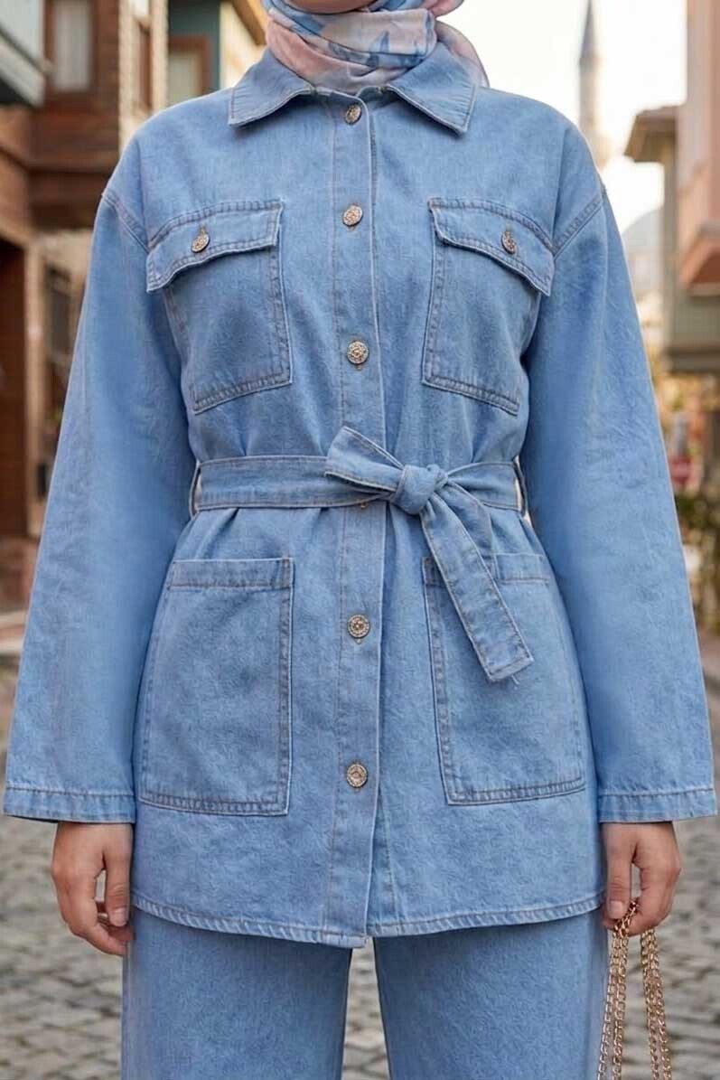 Torba Cepli Kemerli Kot Pantolon Takım Acik Mavi - 28580-ACIK-MAVI - 2