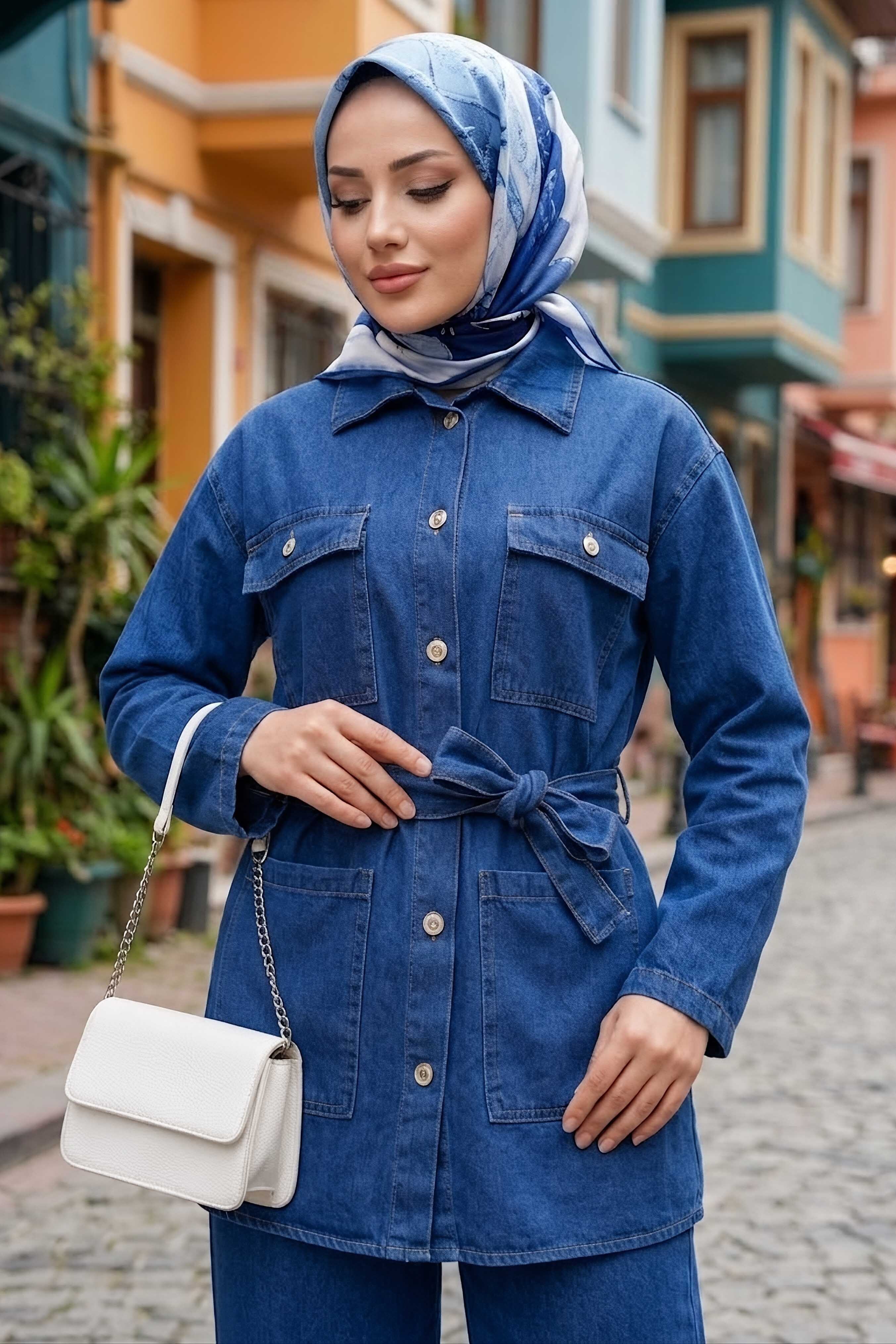 Torba Cepli Kemerli Kot Pantolon Takım Koyu Mavi - 28580-KOYU-MAVI - 2