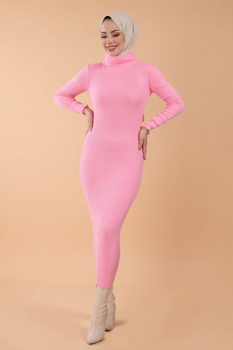 Triko Elbise - 27752-PEMBE - TOFİSA