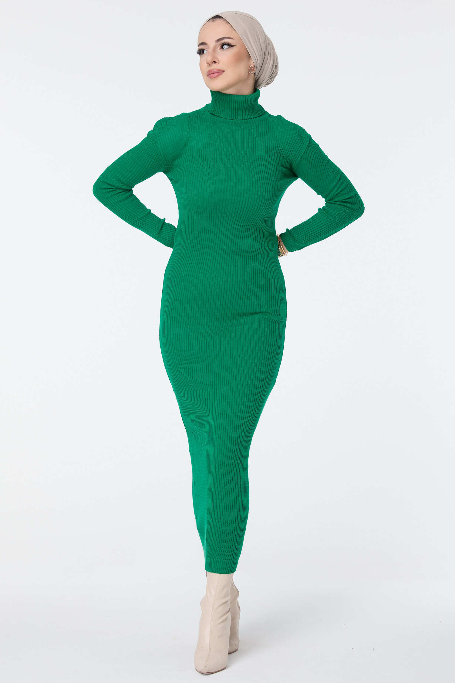 Triko Elbise - 27752-YESIL - 1