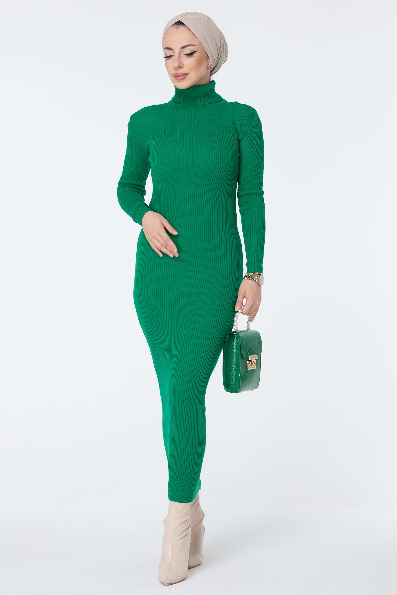 Triko Elbise - 27752-YESIL - 4
