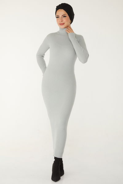 Triko Elbise - 27754-GRI 