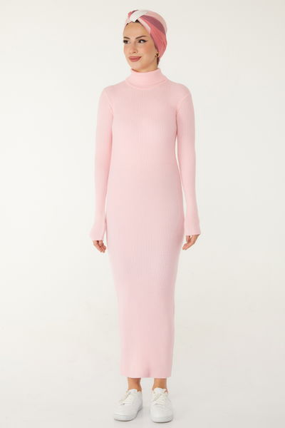 Triko Elbise - 27754-PEMBE 