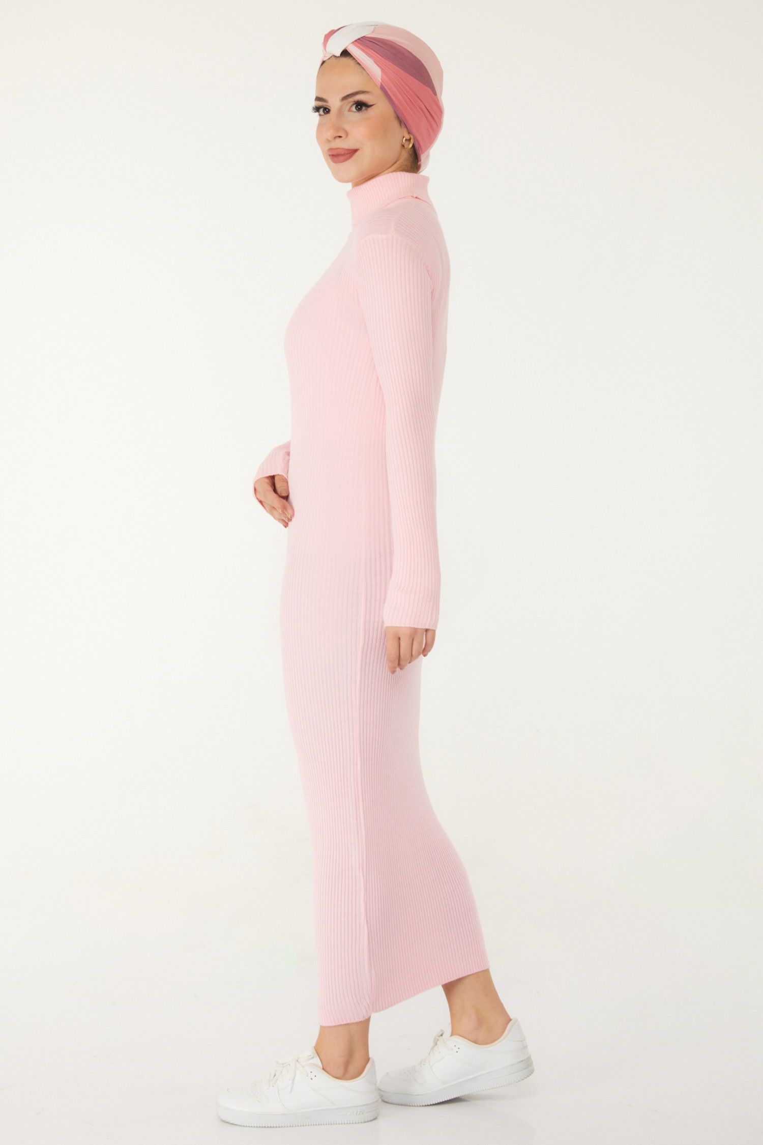Triko Elbise - 27754-PEMBE - 5