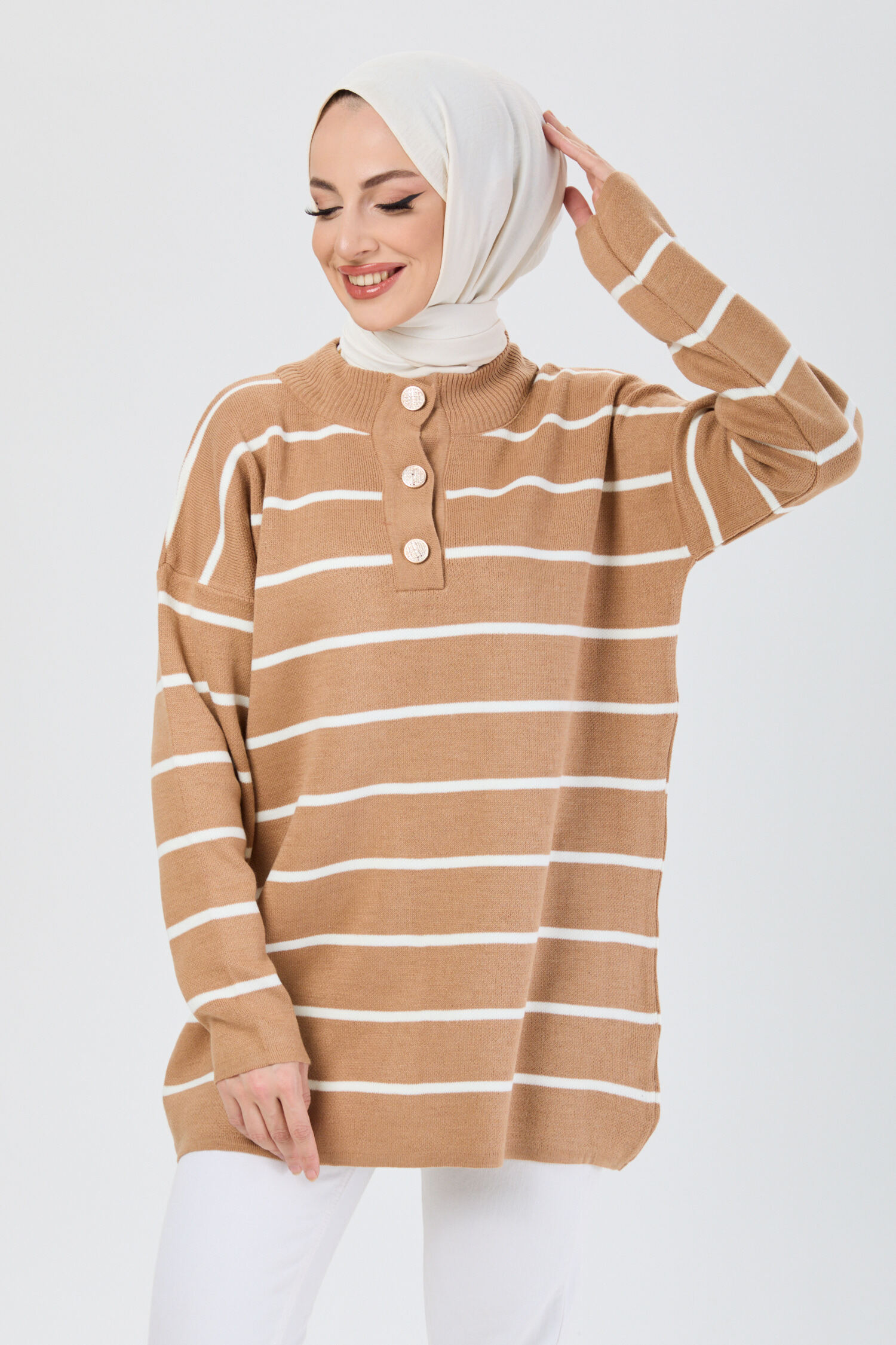 Triko Kazak - 27755-VIZON-KREM - 4
