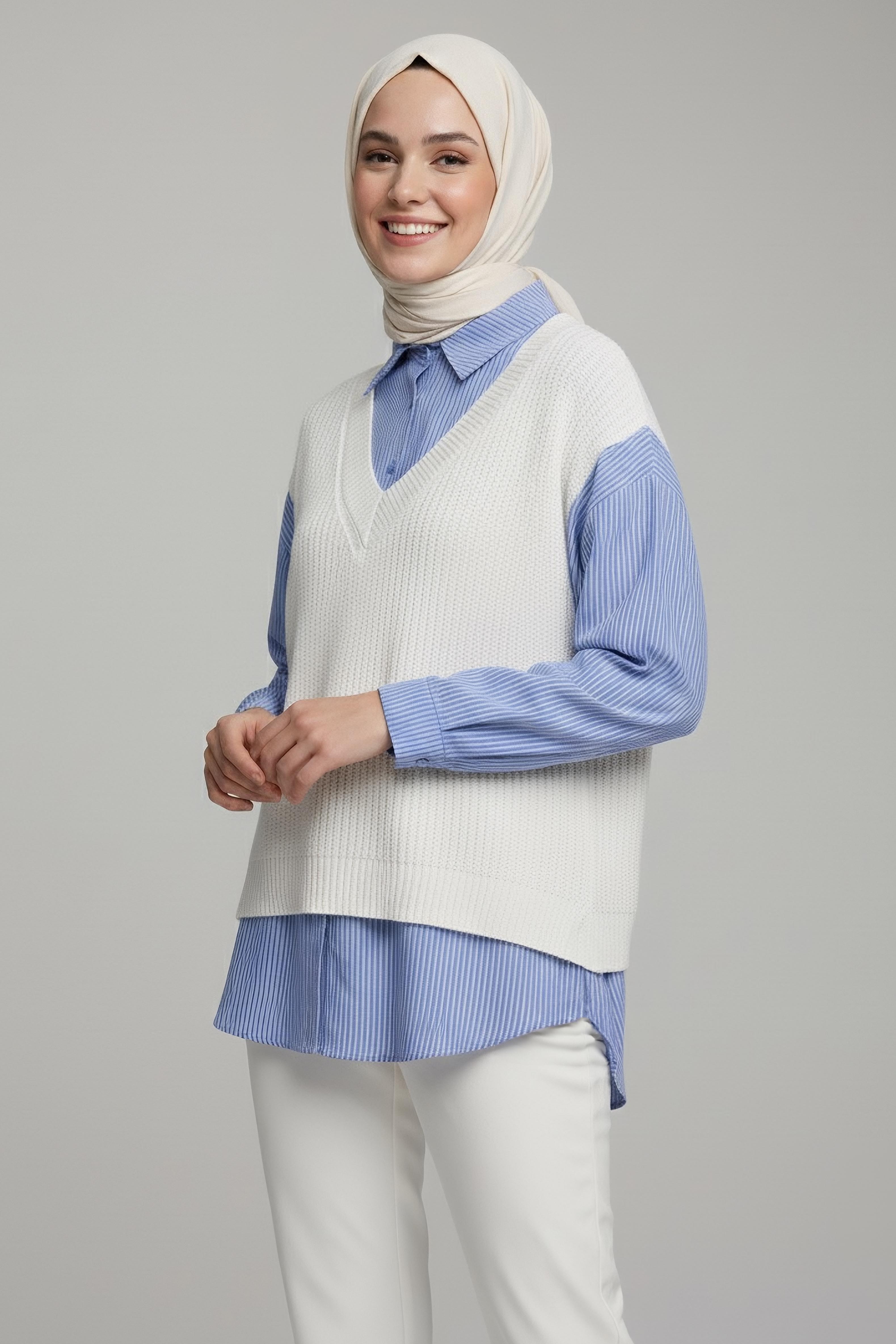 Triko Kol Detaylı Gömlek - 28007-EKRU - 1