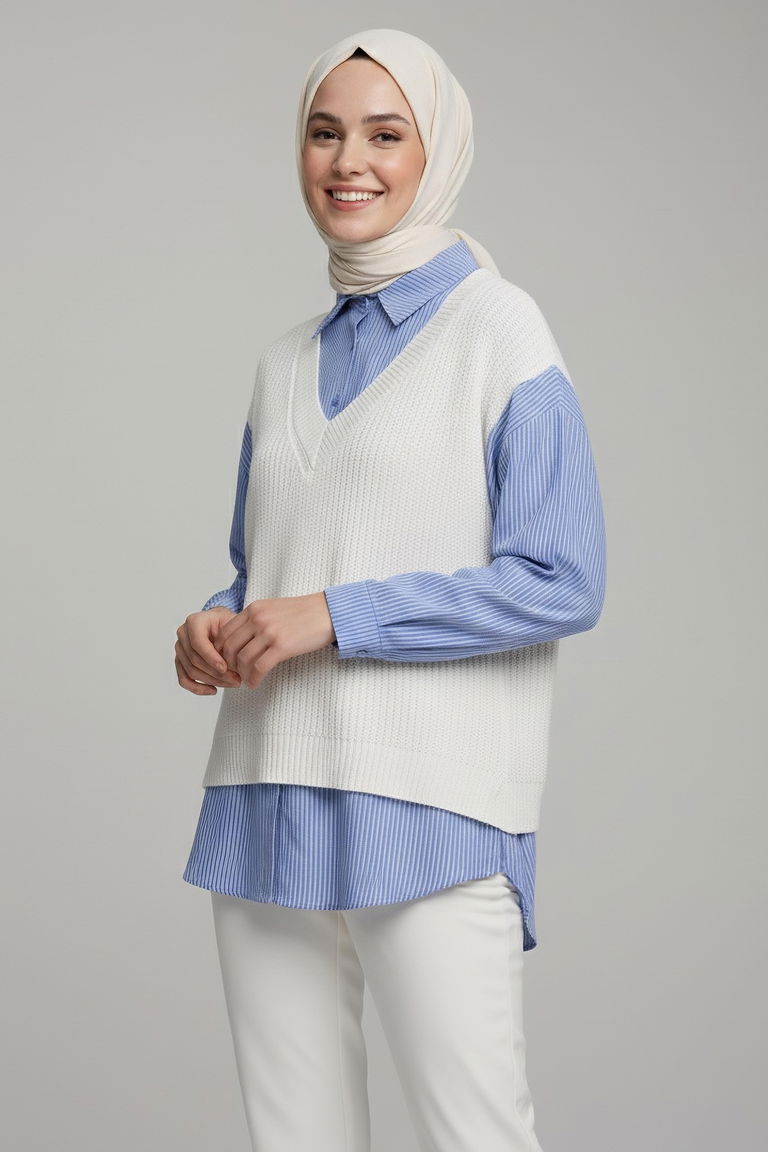 Triko Kol Detaylı Gömlek - 28007-EKRU - TOFİSA