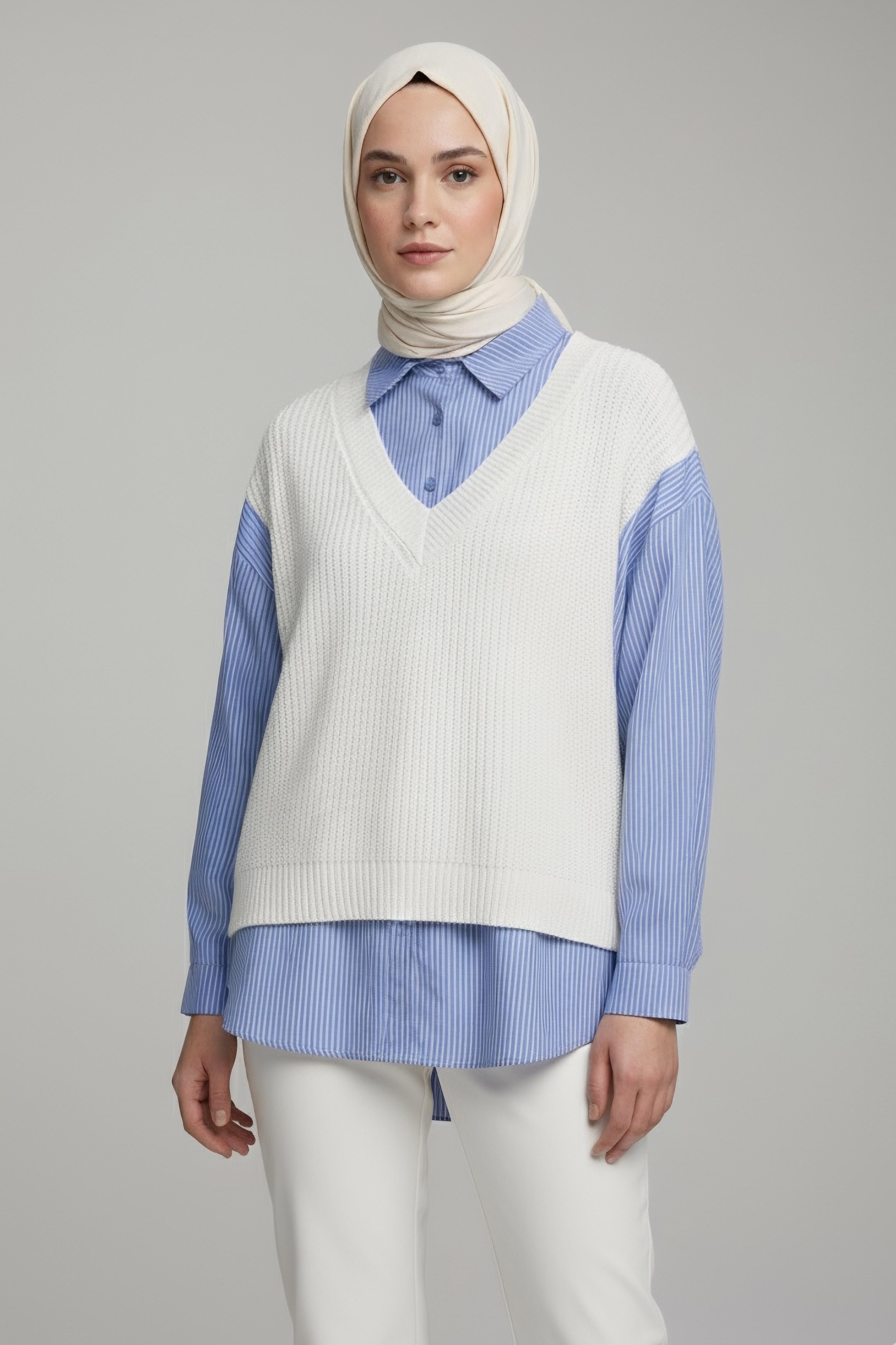 Triko Kol Detaylı Gömlek - 28007-EKRU - 2