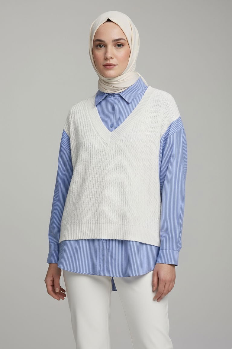 Triko Kol Detaylı Gömlek - 28007-EKRU - TOFİSA