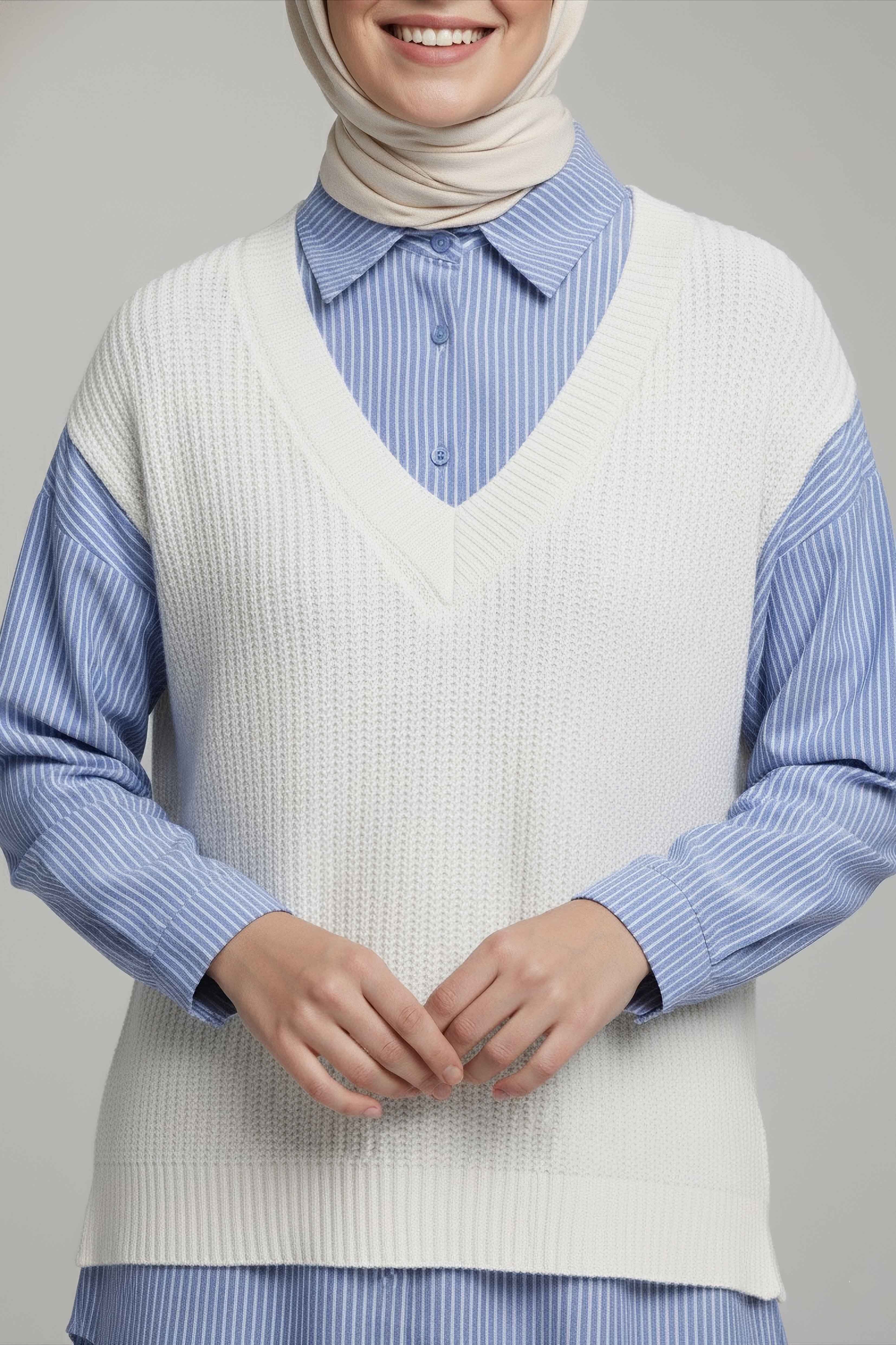 Triko Kol Detaylı Gömlek - 28007-EKRU - 3