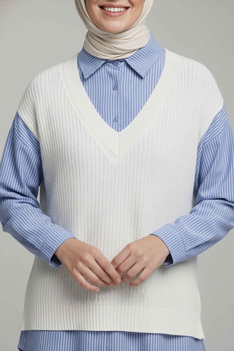 Triko Kol Detaylı Gömlek - 28007-EKRU - TOFİSA