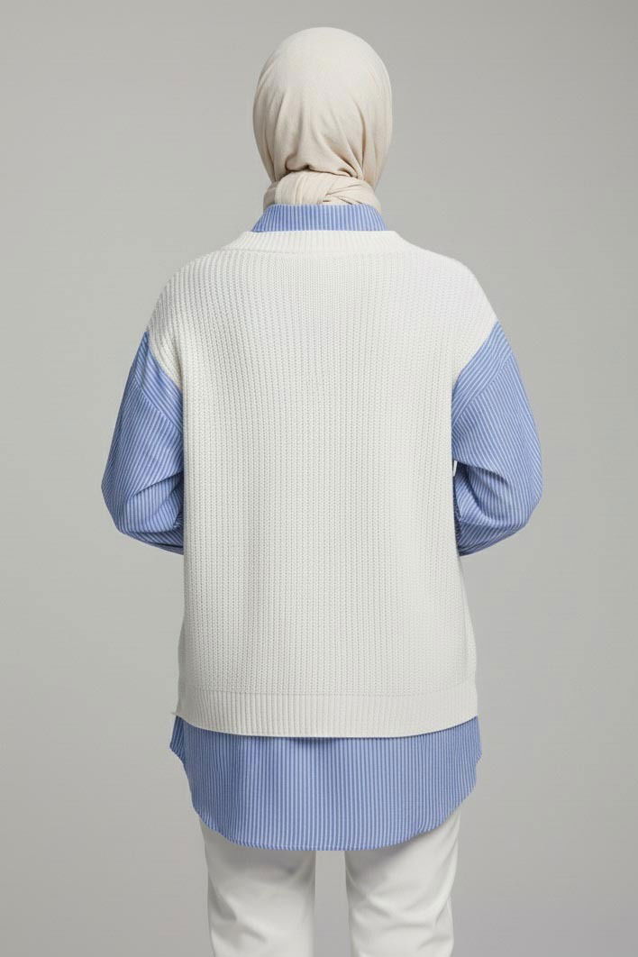 Triko Kol Detaylı Gömlek - 28007-EKRU - 4