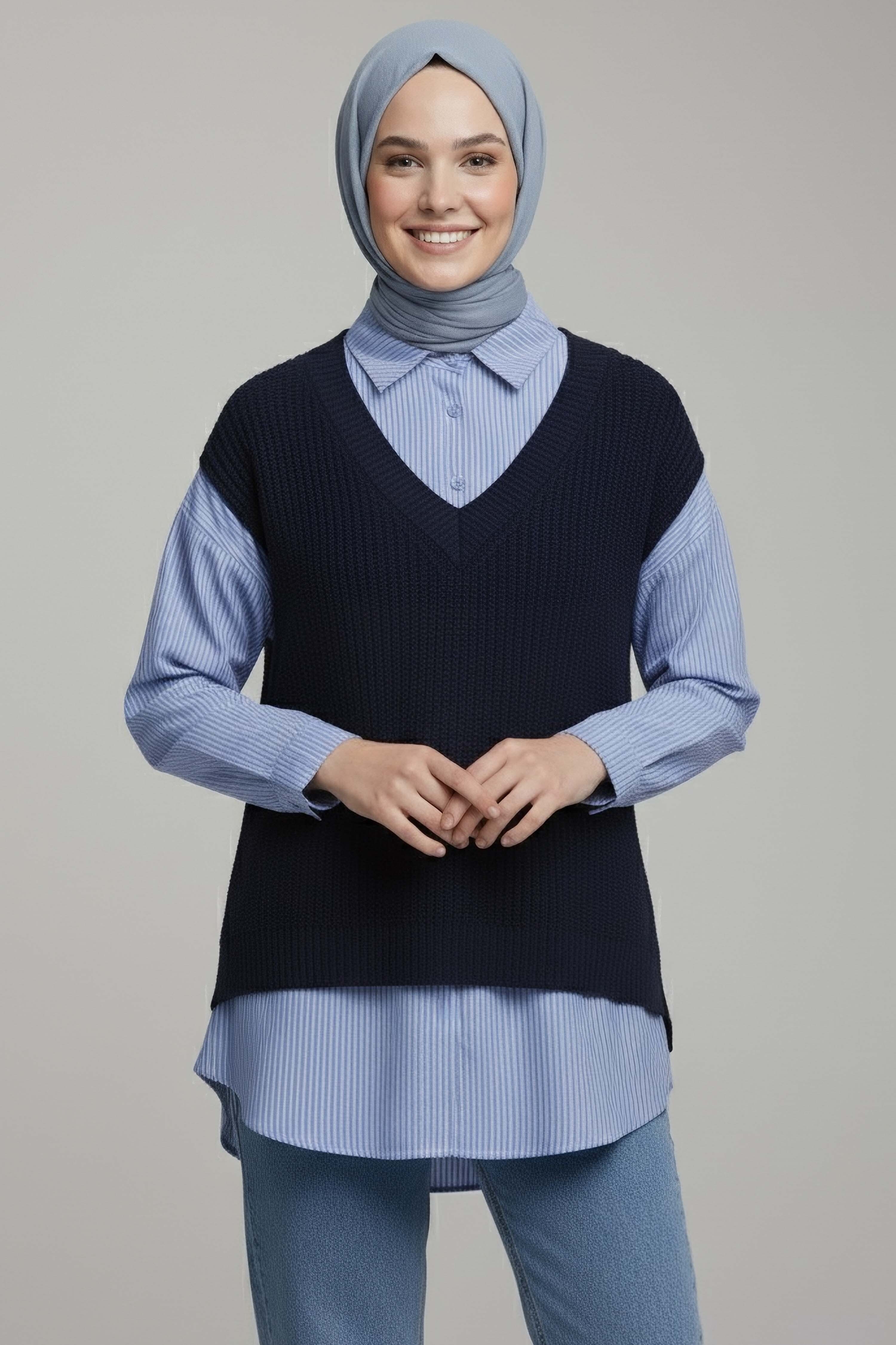 Triko Kol Detaylı Gömlek - 28007-LACIVERT - 1