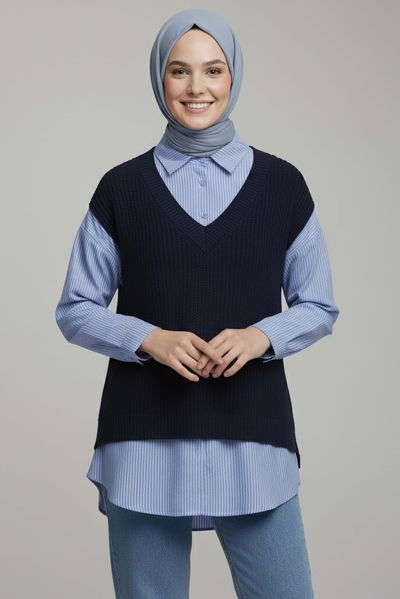 Triko Kol Detaylı Gömlek - 28007-LACIVERT 