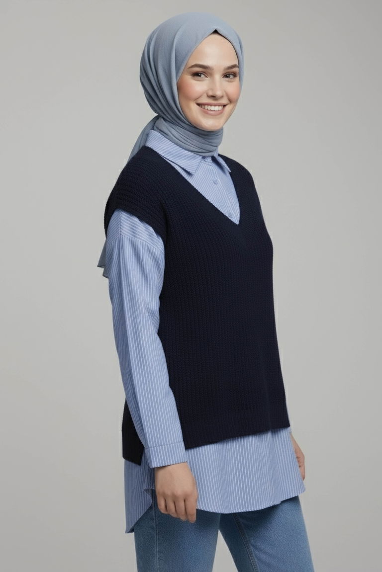 Triko Kol Detaylı Gömlek - 28007-LACIVERT - TOFİSA