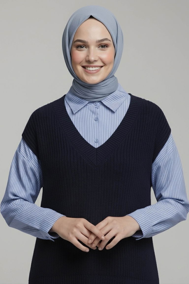 Triko Kol Detaylı Gömlek - 28007-LACIVERT - TOFİSA