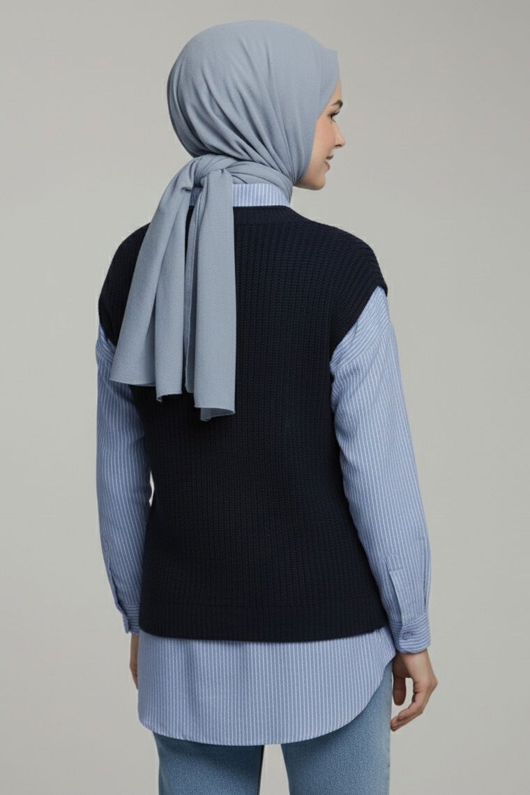 Triko Kol Detaylı Gömlek - 28007-LACIVERT - TOFİSA