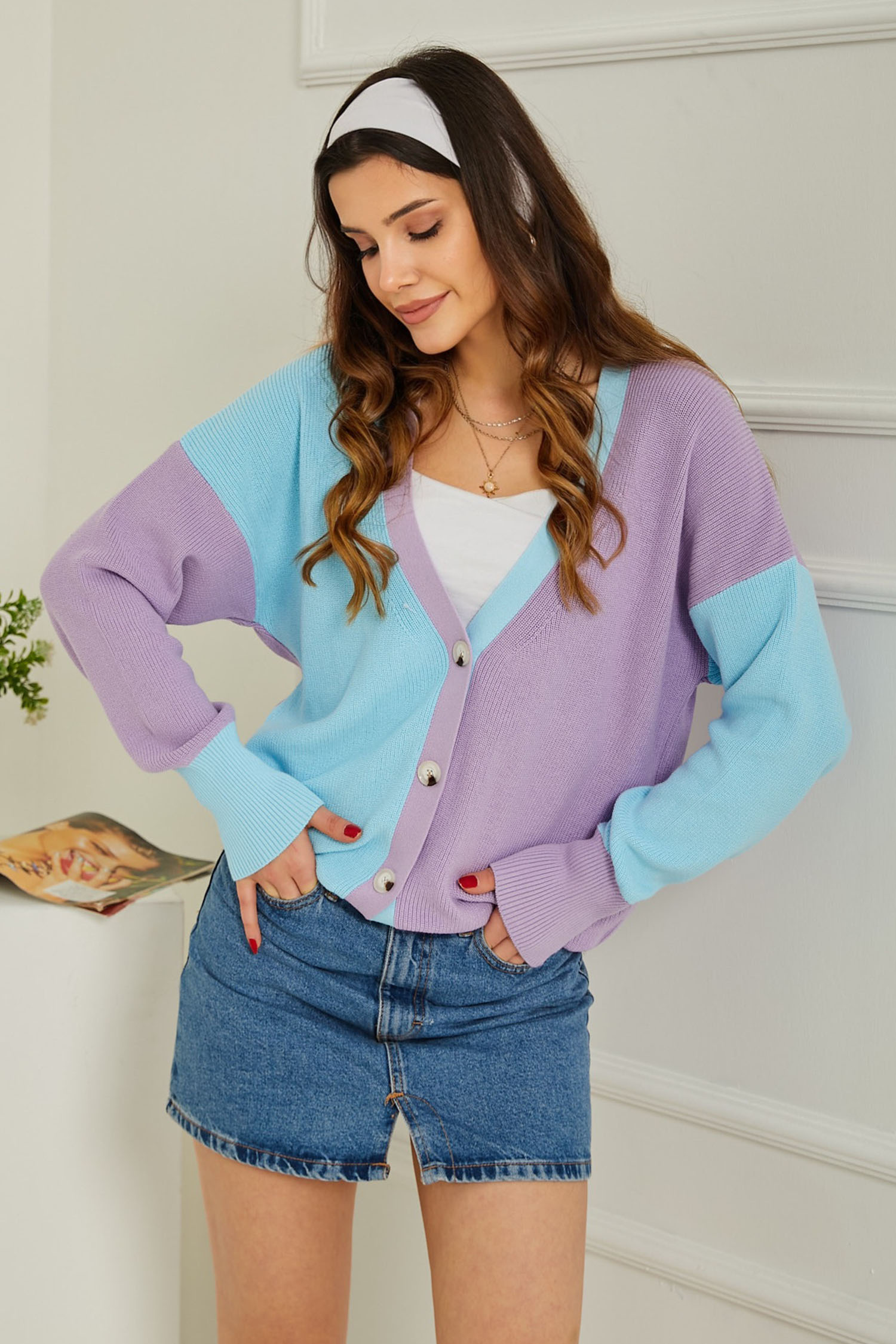Triko Renkli Hırka Bebe Mavi - 26736 - 1
